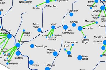 Karte mit den Kläranlagen des EVS und den dazugehörigen Kanalnetzen.